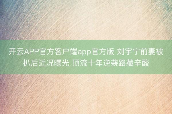 开云APP官方客户端app官方版 刘宇宁前妻被扒后近况曝光 顶流十年逆袭路藏辛酸